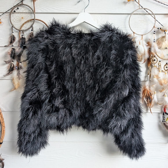 Alex Evenings Vintage Cropped Ostrich Feather Jacket Fluffy Teddy Jacket - Picture 7 of 10